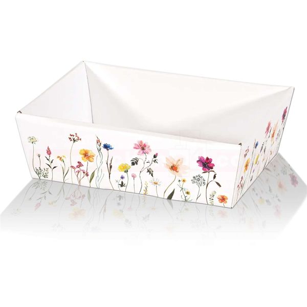 Präsentkorb Flowers - 4-eckig, Blumenmotiv weiß