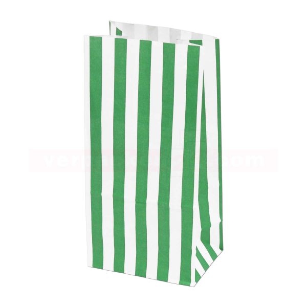 Blockbodenbeutel, weiß - Streifenmotiv - Kraftpapier