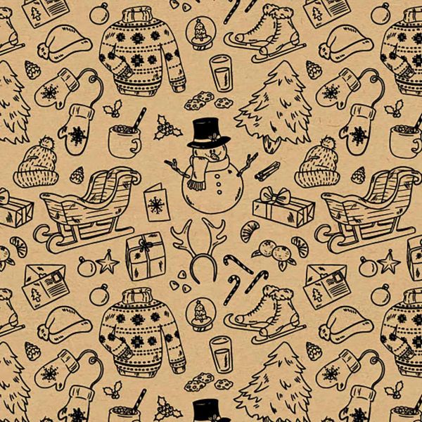 Weihnachts Geschenkpapier BE 9324KL, Rolle 50cm, Doodle