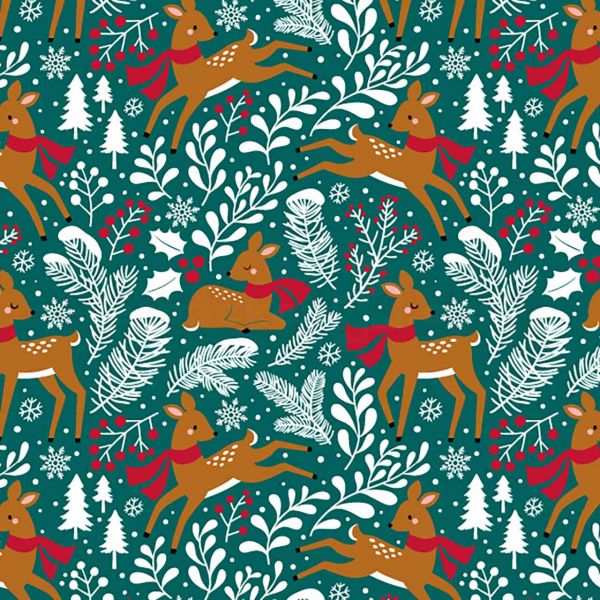 Weihnachts Geschenkpapier BE 9600X, Rolle 50cm, Rehe/Zweige grün